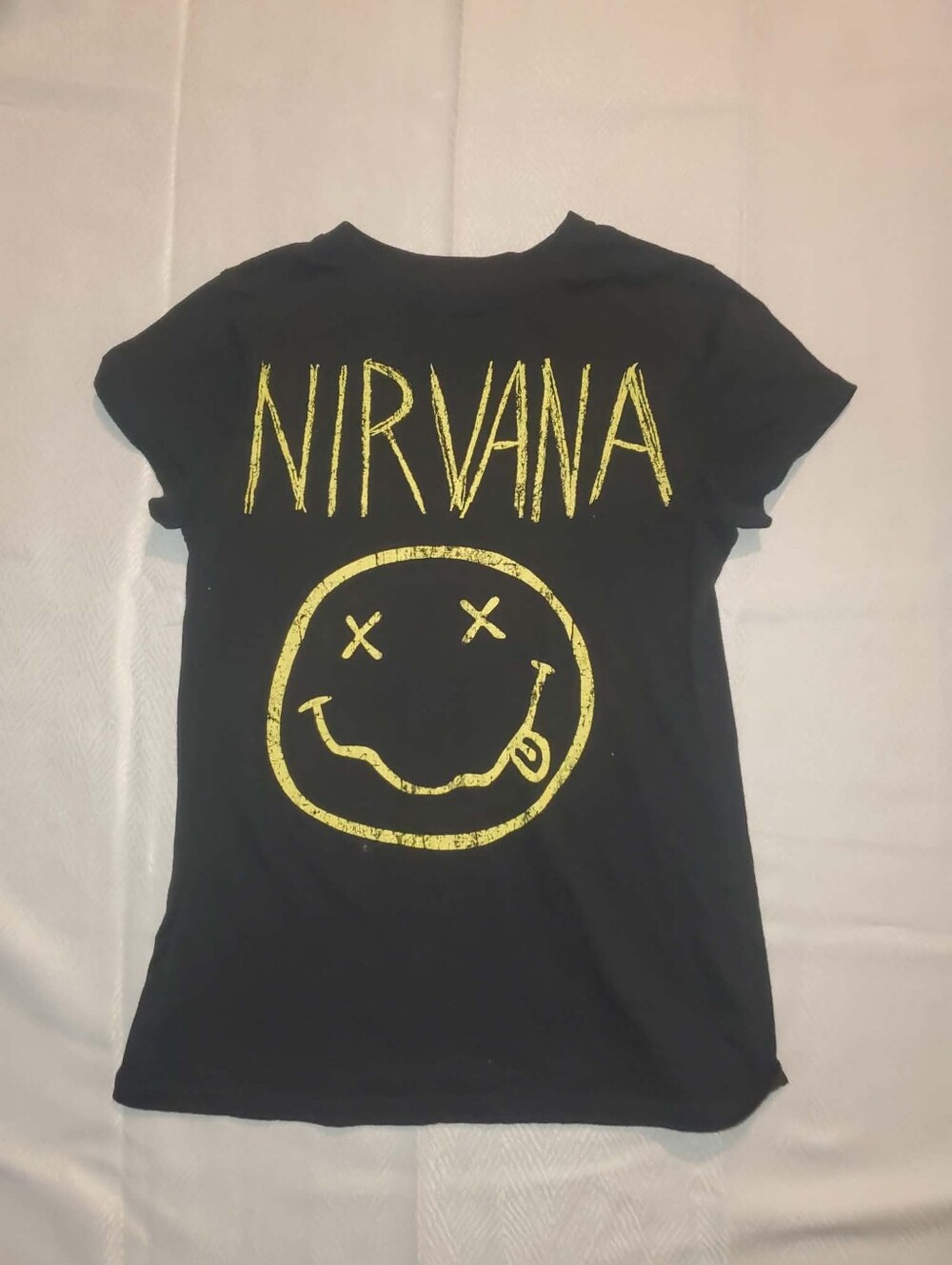 NIRVANA Black Tee with Yellow Smiley Graphic